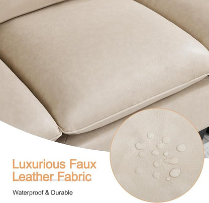 118" Faux Leather Modular Sectional Upholstered Sofa, Oversized 4 Seater Couch with Curved Armrests, Cloud Modern Upholstered Deep Seat Sofa for Living Room, Beige