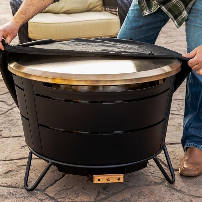 TIKI Reunion Tabletop Fire Pit Cover – 28.5" Durable 304 Stainless Steel Lid – Weather-Resistant Outdoor Fire Pit Protection – Converts Fire Pit into Table – Patio & Backyard Accessory, Gold