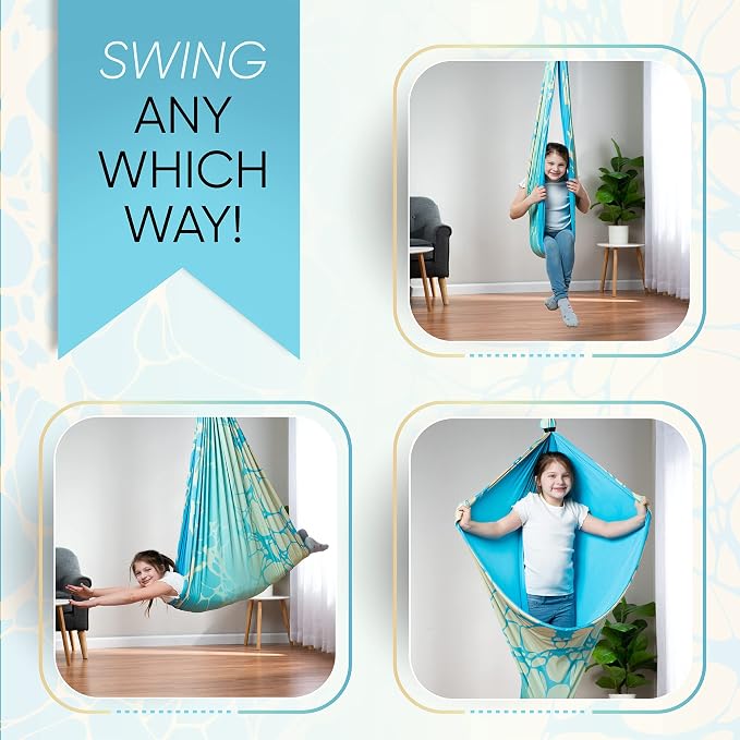 Indoor Sensory Swing for Kids or Outdoor – Holds 300lbs, Double-Layer, & 360° Swivel, Calming Compression Therapy Swing Hammock for Kids & Adults with All Hardware – Sensory-Motor Toys & Gifts