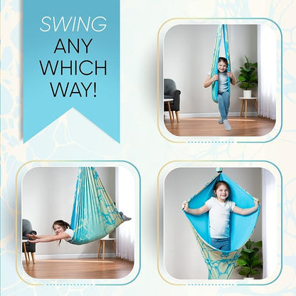 Indoor Sensory Swing for Kids or Outdoor – Holds 300lbs, Double-Layer, & 360° Swivel, Calming Compression Therapy Swing Hammock for Kids & Adults with All Hardware – Sensory-Motor Toys & Gifts