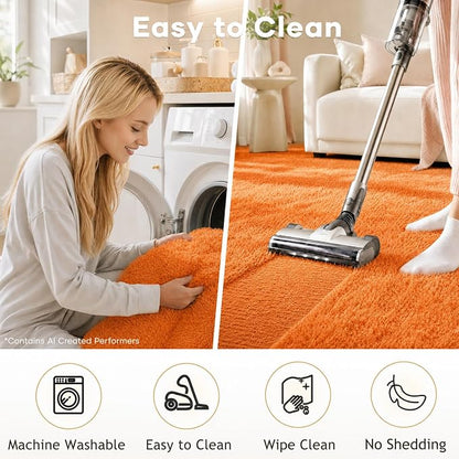 Ophanie Orange Rugs for Living Room Bedroom, 5x8 Fluffy Fuzzy Furry Carpet, Plush Soft Shaggy Bedside Indoor Floor Area Rug for Kids Nursery Home Decor with Over 999 pcs Non-Slip Backing Pattern