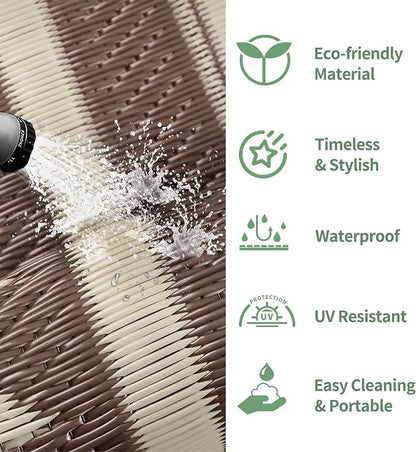 GENIMO Outdoor Rug for Patio Clearance - 9x12 ft Waterproof Plastic Camping Rugs, Reversible Outside Rv Mat Carpet for Porch, Deck, Picnic, Balcony, Beach, Backyard, Coffee Beige