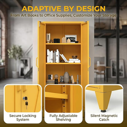 X-Shaped Door Kitchen Pantry Cabinets with Lockable and Adjustable partitions Metal Storage Cabinet 61" H Metal Pantry Cabinetfor Cupboard/Dining Room/Bathroom/Living Room/Office/Laundry Room