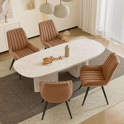 Mid Century Modern Dining Chairs Set of 6, Soft Cushion Upholstered Fabric Kitchen Chairs, Brown