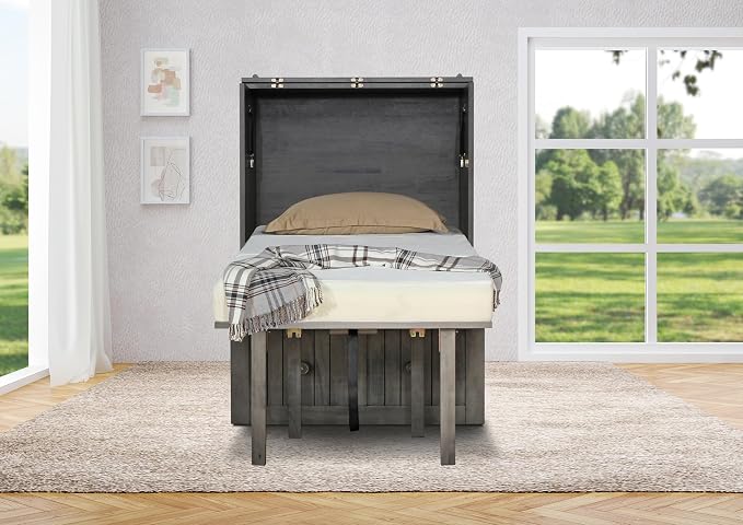 Mega Solutions Murphybedz Tuscany Murphy Cabinet Chest Bed with Charging Station 6 Inch (Galaxy Grey, Single)