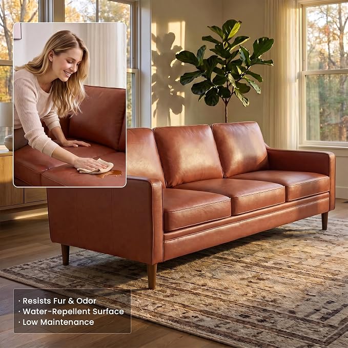 Kingfun Couch Sets for Living Room, 3 Seater Couch and Armchair, Mid Century Modern Sofa Set, Faux Leather Couch with Solid Wood Frame for Bedroom
