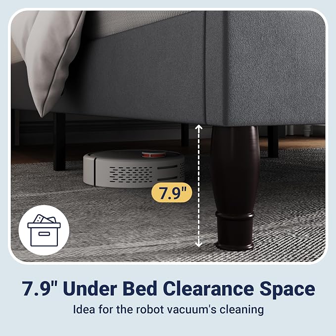 Allewie King Size Bed Frame with Adjustable Velvet Tiara Headboard, Upholstered Diamond Button Tufted Platform Bed, Wood Slats Support, No Box Spring Needed, Light Grey