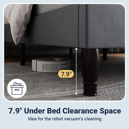 Allewie King Size Bed Frame with Adjustable Velvet Tiara Headboard, Upholstered Diamond Button Tufted Platform Bed, Wood Slats Support, No Box Spring Needed, Light Grey