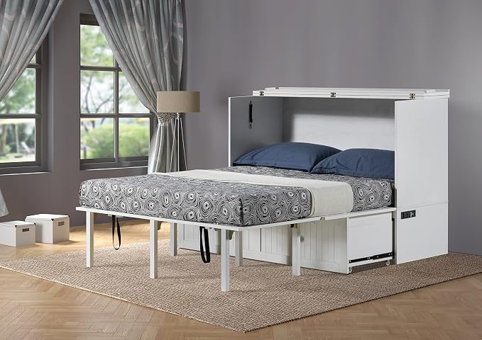 Mega Solutions Murphybedz Tuscany Murphy Cabinet Chest Bed with Charging Station 6 Inch (White, Queen)
