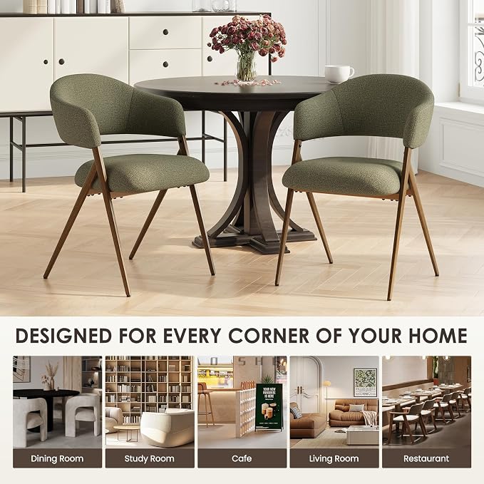 COLAMY Dining Chairs Set of 2, Mid Century Modern Dining Room Kitchen Dinner Chairs with Iron Legs, Open Back and Padded Seat, for Living Room/Bedroom/Restaurant/Cafe, Green