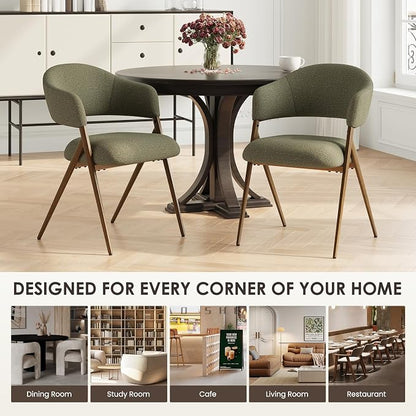COLAMY Dining Chairs Set of 4, Mid Century Modern Dining Room Kitchen Dinner Chairs with Iron Legs, Open Back and Padded Seat, for Living Room/Bedroom/Restaurant/Cafe, Green