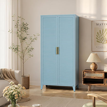 Blue Metal Storage Cabinet with Doors Pantry Cabinet with 3 Adjustable Shelves, 61" Tall Steel Kitchen Storage Locker for Kitchen Living Room Bedroom Home Bathroom