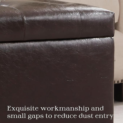 Zihanhome Leather Ottoman with Storage, Upholstered Button Tufted Ottoman Foot Rest, Foot Stools, 24" Rectangle Ottomans with Storage for Living Room, Bedroom, Dorms and Apartments (Brown-PU)