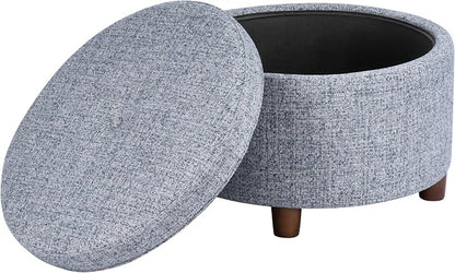 HomePop 24" Large Round Storage Ottoman - Blue Gray Woven Fabric