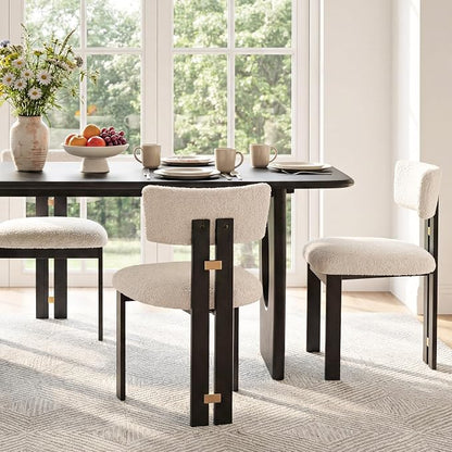 Morden Fort Boucle Dining Chair Set of 6, Upholstered Kitchen Chairs with Metal Frame & Curved Backrest, Mid Century Modern Dining Chairs for Dining Room, Living Room, Apartments (Armless, Set of 6)