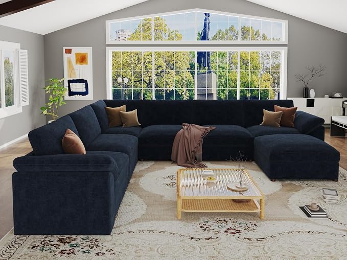 EASE MOOSE Oversized Sectional Modular Sofa,Modern Comfort L Shape Sectional Couch Wide Deep seat Couch for Living Room,Removable and Washable,Blue