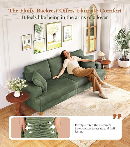 Kidirect 87in L Shaped Couch, Modular Sofa No Tool Assembly, Comfy Sectional Couches for Living Room 21" Deeper Seats, Corduroy Sofas for Living Room &2 Pillows, Loveseat Sofa Set, Oliver Green Couch
