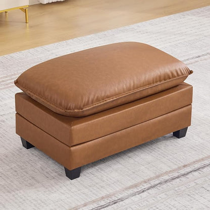 WUTUTUEE 35'' Modern Leather Cloud Sofa Ottoman,Rectangle Ottoman for Modular Sectional Sofa, Leather Light Brown