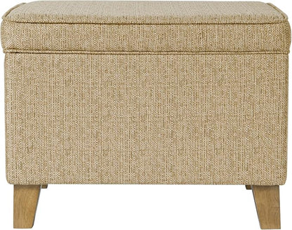 Homepop Home Decor | Medium Square Storage Ottoman with Hinged Lid | Ottoman with Storage for Living Room & Bedroom, Tan