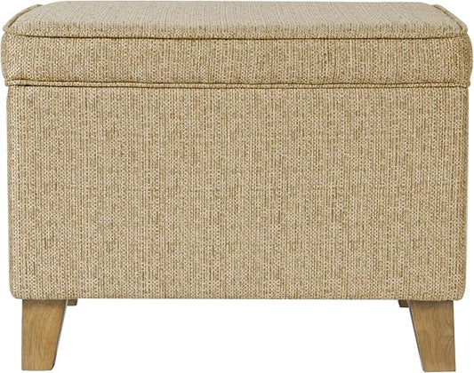 Homepop Home Decor | Medium Square Storage Ottoman with Hinged Lid | Ottoman with Storage for Living Room & Bedroom, Tan