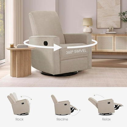 Evolur Raleigh Upholstered Manual Glider Recliner– Rocking & 360° Swivel with Smooth Glide – Greenguard Gold & FSC Certified – Modern Nursery and Living Room Chair in Tan