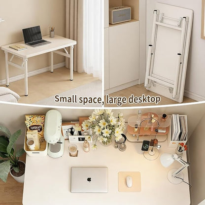 Small Folding Computer Desk - 39.4 Inch Foldable Small Spaces Compact Desk,No Assembly,Bedroom, Dorm and Apartment,Portable Study for Home Office Table