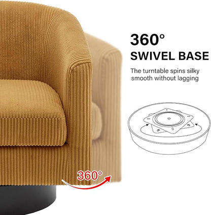Swivel Barrel Accent Chair, Modern Round Corduroy Fabric Arm Chair for Living Room, Bedroom, Comfy Club Reading Chairs for Adults (Corduroy Orange, Set of 4)