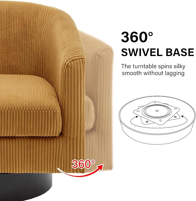 Swivel Barrel Accent Chair, Modern Round Corduroy Fabric Arm Chair for Living Room, Bedroom, Comfy Club Reading Chairs for Adults (Corduroy Orange, Set of 2)
