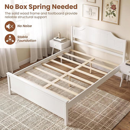 Giantex Full Size Wooden Bed Frame with Headboard, Wood Slat Support | Farmhouse Platform Bed with Heavy Duty Mattress Foundation, Under-Bed Storage, No Box Spring Needed, Easy Assembly (White)