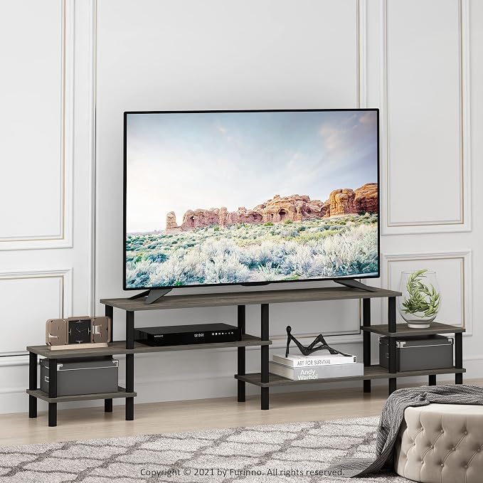Furinno TURN-N-TUBE TV Stand, 3-Tier Open Design Entertainment Center, Open Shelf TV Console for TV up to 55 Inch, Toolless Assembly, for Living Room, Bedroom, French Oak