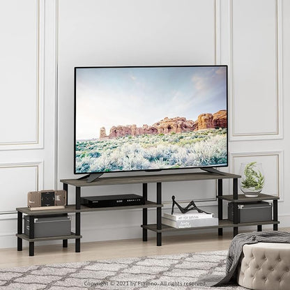 Furinno TURN-N-TUBE TV Stand, 3-Tier Open Design Entertainment Center, Open Shelf TV Console for TV up to 55 Inch, Toolless Assembly, for Living Room, Bedroom, French Oak