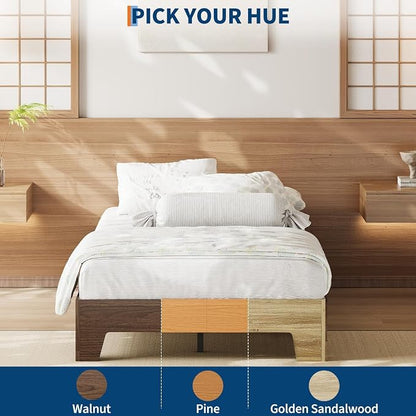 IDEALHOUSE Twin Size Wood Bed Frame,Platform Nature Bed with Strong Wooden Slats,No Box Spring Needed,Minimalist Bedroom Furniture,Contemporary Wooden Bed Frame,Easy Assembly