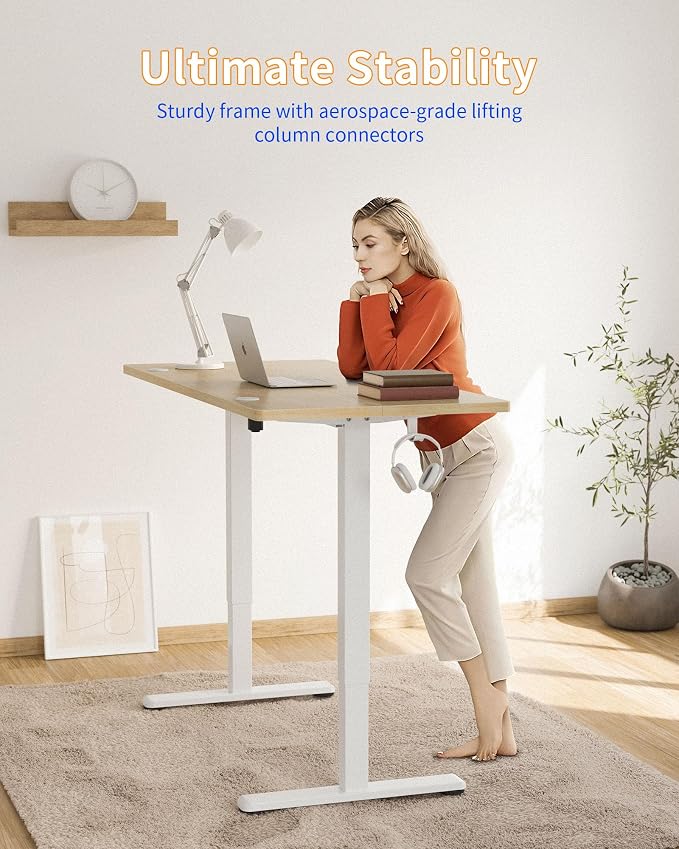 YIHAYO Electric Standing Desk, 40 x 24 Inches Stand Up Desk with Splice Board, Adjustable Height Desk, Computer Desk for Home Office, White Frame/Natural Top