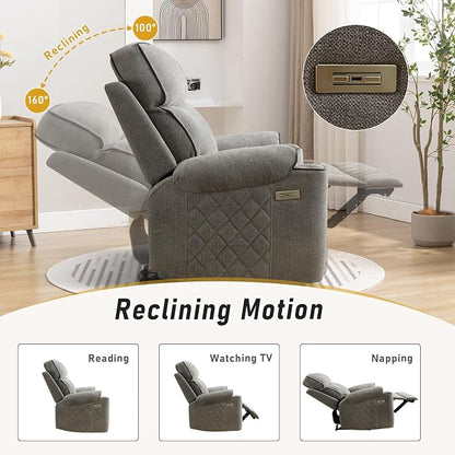 HAOMARKETS Electric Recliner Chair Set of 2, Soft Fabric Power Recliners with Metal Cup Holders, Single Overstuffed Heavy Duty Reclining Sofa Chairs for Living Room Bedroom, Light Grey
