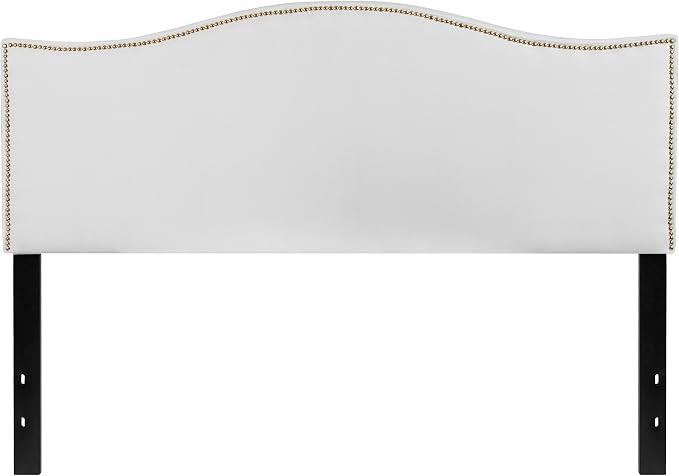 EMMA + OLIVER Upholstered Queen Size Headboard with Nailtrim in White Fabric