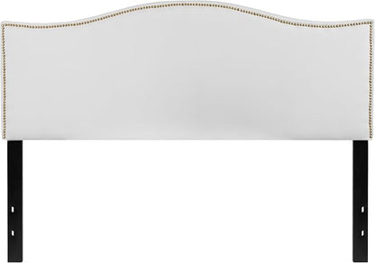 EMMA + OLIVER Upholstered Queen Size Headboard with Nailtrim in White Fabric