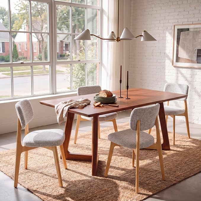 COLAMY Dining Chairs Set of 6, Modern Upholstered Kitchen Room Chairs with Solid Natural Oak Wood Legs, 5-Min Easy Assembly Anti-Wobble, High-Weight Fabric Farmhouse Side Chair, 300lbs,Oak,Beige