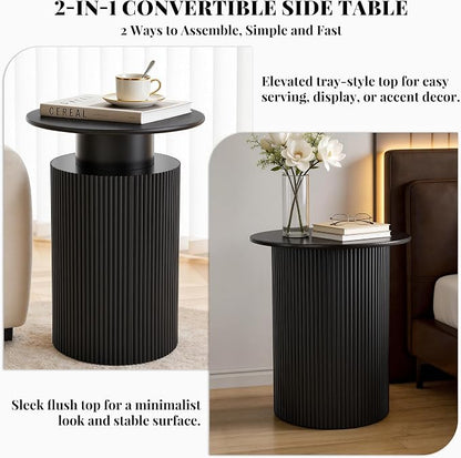 Fluted Side Table with Storage,24" Round Reversible Wood End Table | Mid Century Mdf Wood Bedside Nightstand,End Table for Small Spaces, Bedroom or Living Room