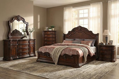 First of a Kind Barney’s Traditional Walnut Nightstand with Marble Top 3 Drawer Wood Bedside Table 32 Inch Curved Frame Circle Knobs Ornate Handles Classic Bedroom Furniture