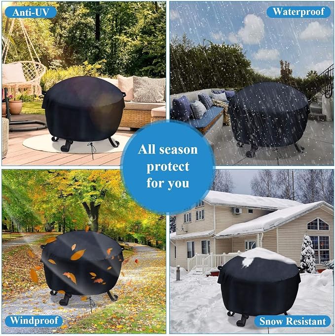 Fire Pit Cover Round 41-44 Inch, Heavy Duty Waterproof Outdoor Circle Firepit Covers,Patio Round Cover for Fire Pit Table, Bonfire Fire Stove, Fire Bowls - 44"D x 24"H