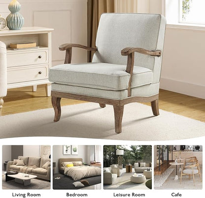 HULALA HOME Mid-Century Modern Accent Chairs Set of 2, Upholstered Lounge Arm Chair with Solid Wood Legs and Armrest, Removable Cushion Comfy Reading Armchair for Living Room, Bedroom, Balcony, PEWTER