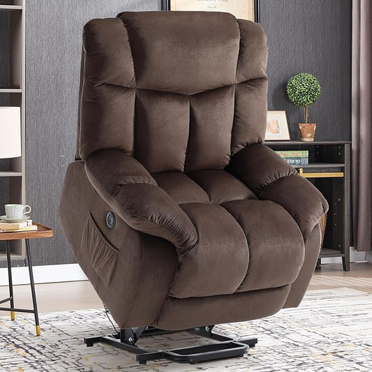 CANMOV Power Lift Electric Recliner Chair for Elderly- Heavy Duty and Safety Motion Reclining Mechanism-Antiskid Fabric Sofa for Living Room, Chocolate