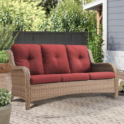 Outdoor Wicker Couch-Outdoor Couch All Weather PE Wicker Patio Sofa Outdoor Sofa Deep Seating for Porch Deck Backyard-Yellow/Red