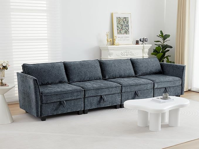 ORRD Modular Sectional Sofa, Convertible Couch with Storage, 4 Seater Sofa Modular with Reversible Chaise for Living Room, Office (Blue Grey)
