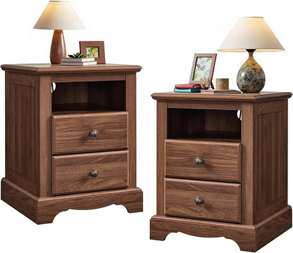 T4TREAM Farmhouse Dressers & Night Stand Set of 4, 54" Wide 7 Drawer Dresser & 48" Tall 6 Drawers Chests, 18" Wide 2 Drawers Side Table Set of 2, Furniture Dresser Sets for Home, Light Walnut