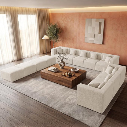 MONVANE Modular Sectional Sofa, Oversized 12 Seat Convertible U Shaped Couch with Ottoman, Comfy Chenille Cloud Couch with Deep Seat, Sectional Couches for Living Room, No Assembly Required, Beige