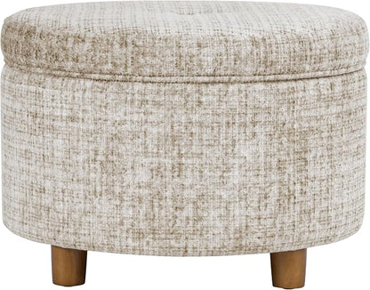 HomePop 24" Large Round Storage Ottoman - Cream Textural Woven