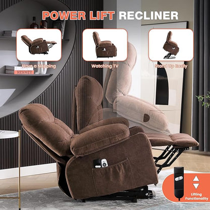 MAHOMICO Power Lift Recliner Chair for Elderly with Vibration Massage and Lumbar Heating, Electric Lift Recliner Single Sofa with Side Pocket, Two Cup Holders and USB Charge Port for Living Room
