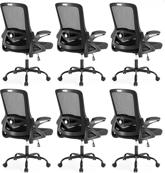 Ergonomic Office Chair, Desk Chair with Adjustable Lumbar Support, Breathable Mesh Comfy Computer Chairs with Flip-up Armrests Executive Task Chair for Adults Home Office (6Pcs)