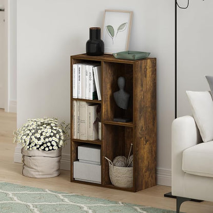 Furinno LUDER Book Shelf, 5-Cube Bookshelf, Reversible Bookcase, 9.4 x 19.5 x 31.5, Easy Assembly, for Living Room, Bedroom, Home Office, Amber Pine